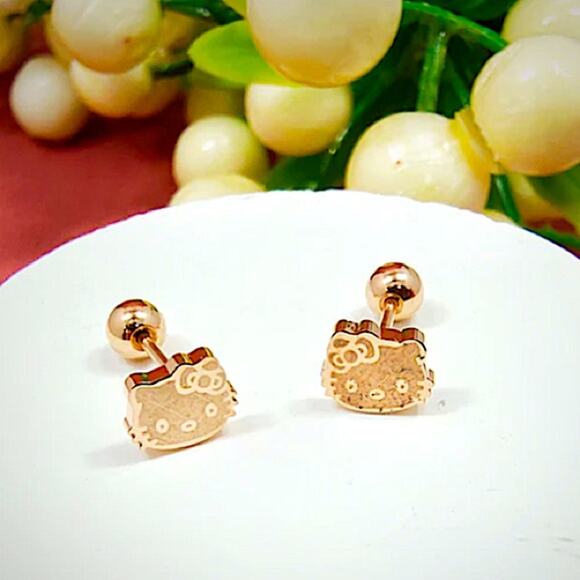 GOLD HELLO KITTY STUD EARRINGS - Picture 3 of 7